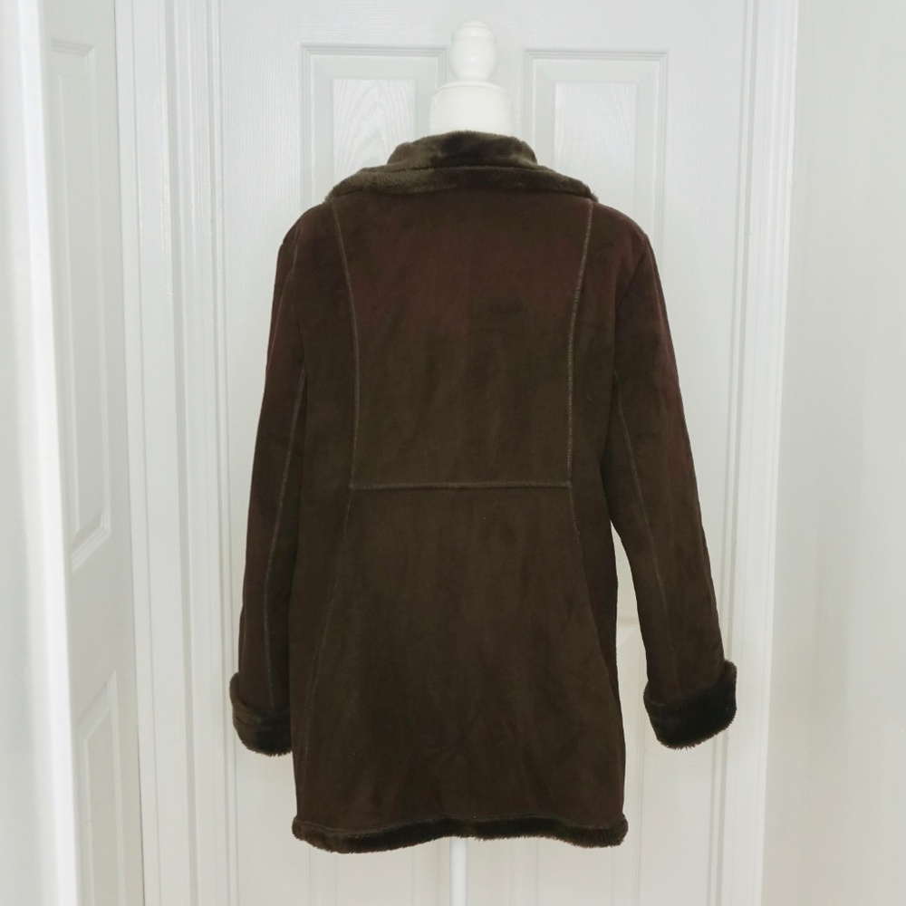 ๐ VINTAGE MURANO Brown Faux Suede/Fur Jacket (L) - Picture 6 of 8